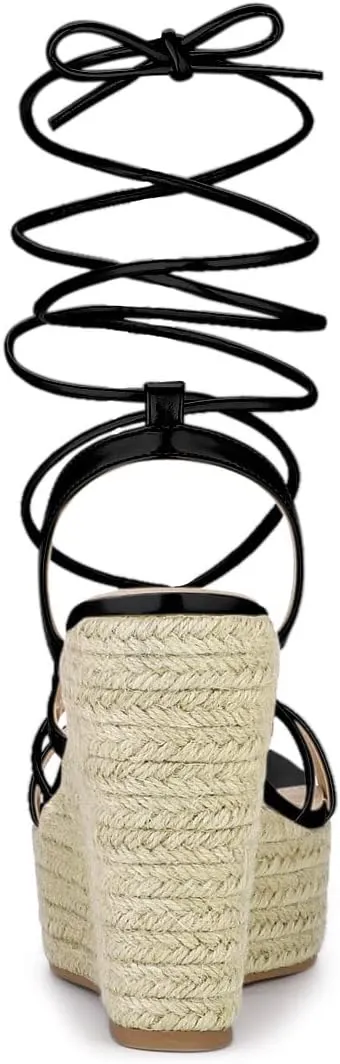 Allegra K Women's Espadrilles Platform Wedges Heel Lace Up Sandals
