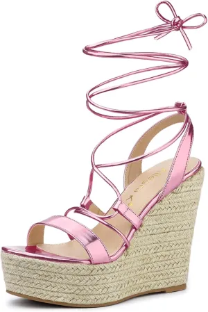 Allegra K Women's Espadrilles Platform Wedges Heel Lace Up Sandals