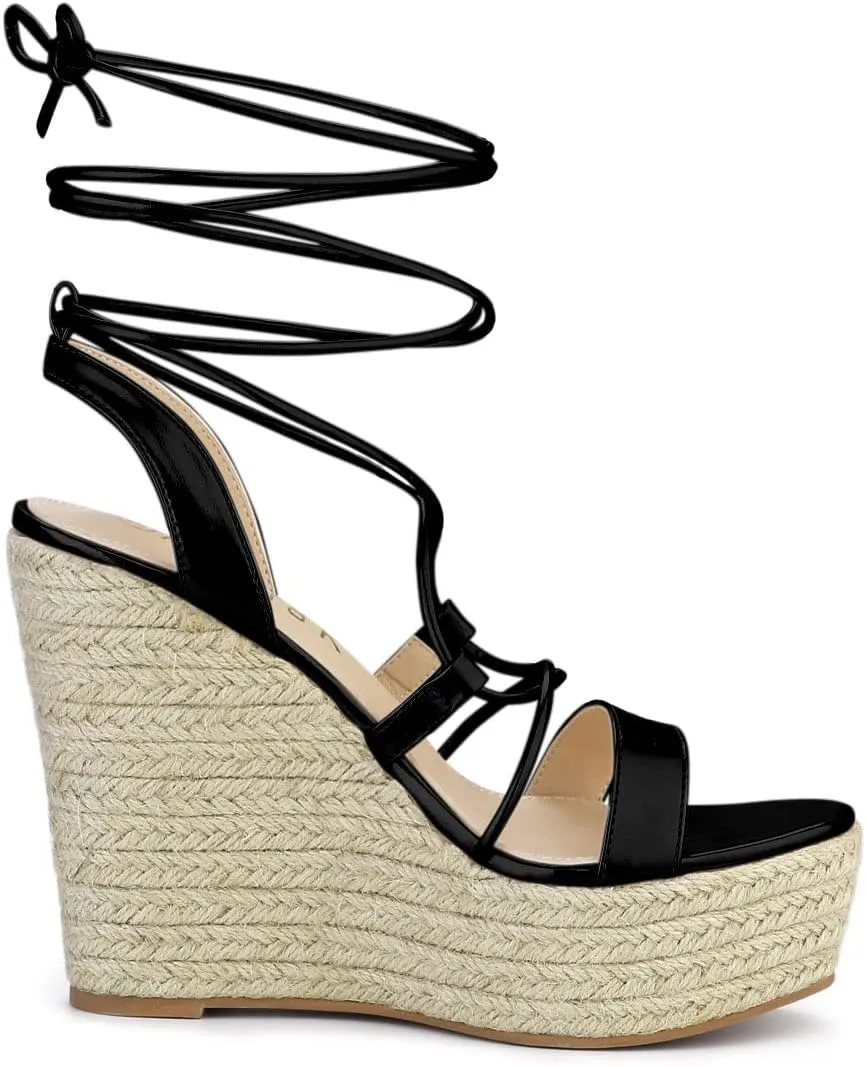 Allegra K Women's Espadrilles Platform Wedges Heel Lace Up Sandals