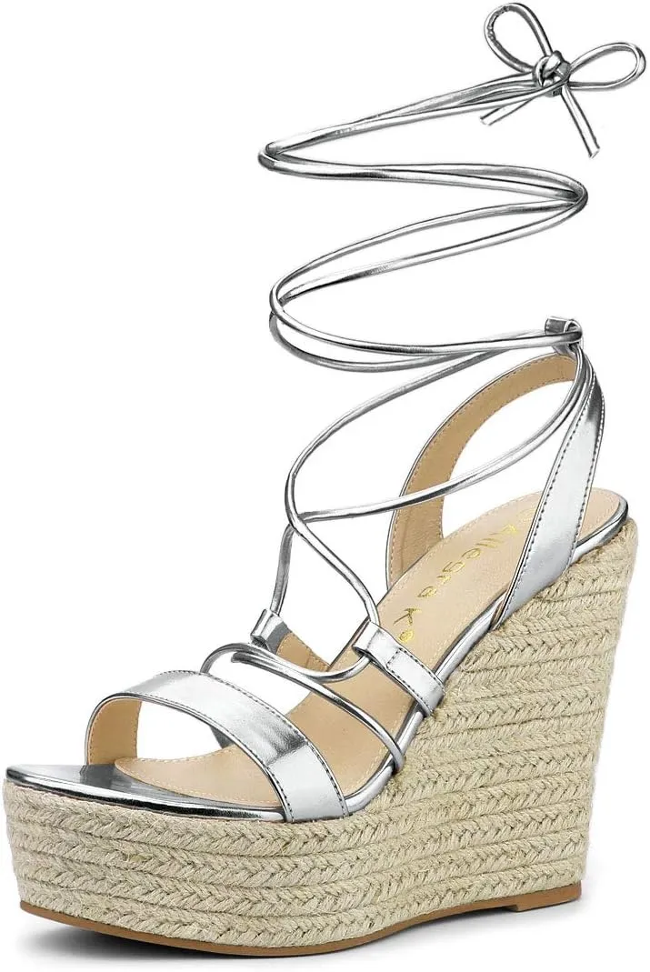 Allegra K Women's Espadrilles Platform Wedges Heel Lace Up Sandals