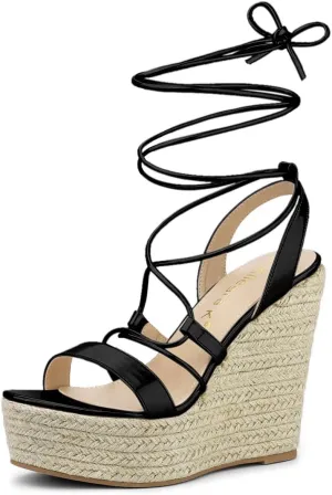 Allegra K Women's Espadrilles Platform Wedges Heel Lace Up Sandals