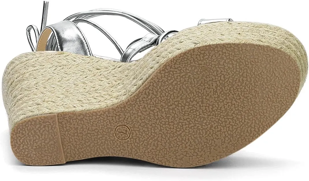 Allegra K Women's Espadrilles Platform Wedges Heel Lace Up Sandals