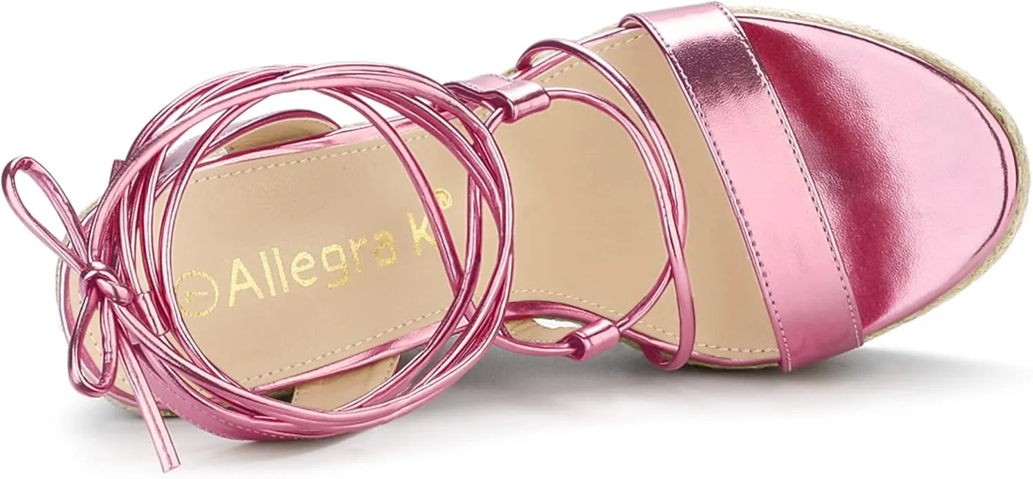 Allegra K Women's Espadrilles Platform Wedges Heel Lace Up Sandals