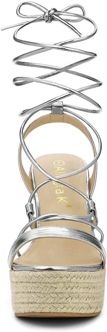 Allegra K Women's Espadrilles Platform Wedges Heel Lace Up Sandals