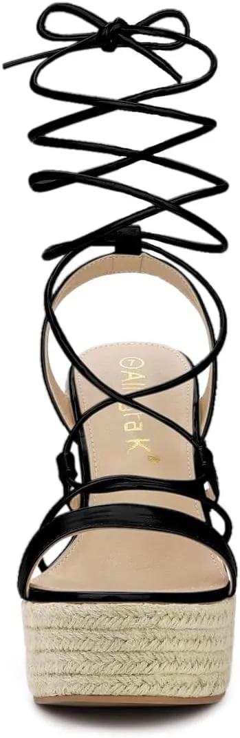 Allegra K Women's Espadrilles Platform Wedges Heel Lace Up Sandals