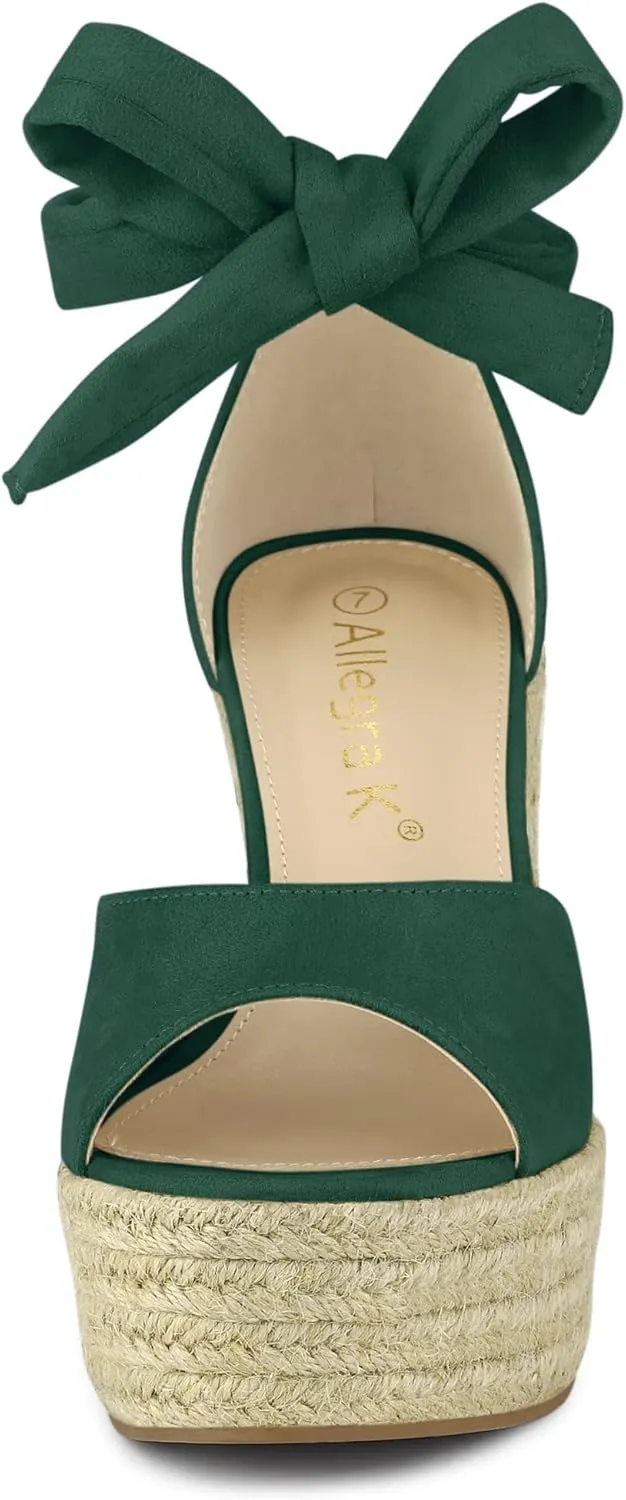 Allegra K Women's Espadrilles Tie Up Ankle Strap Wedges Sandals
