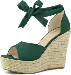 Allegra K Women's Espadrilles Tie Up Ankle Strap Wedges Sandals