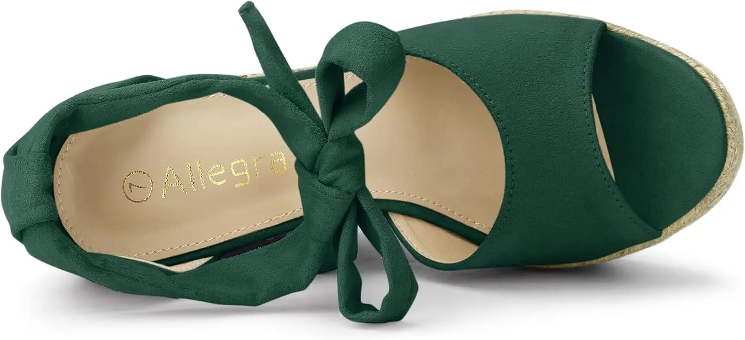 Allegra K Women's Espadrilles Tie Up Ankle Strap Wedges Sandals