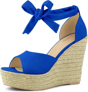 Allegra K Women's Espadrilles Tie Up Ankle Strap Wedges Sandals