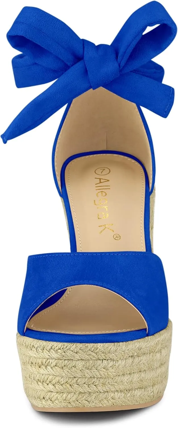 Allegra K Women's Espadrilles Tie Up Ankle Strap Wedges Sandals