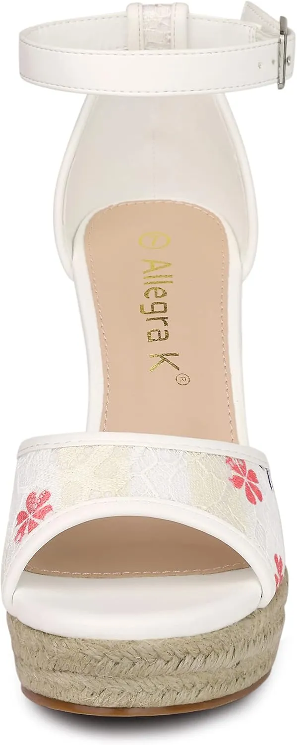 Allegra K Women's Lace Platform Espadrilles Wedge Heels Sandals