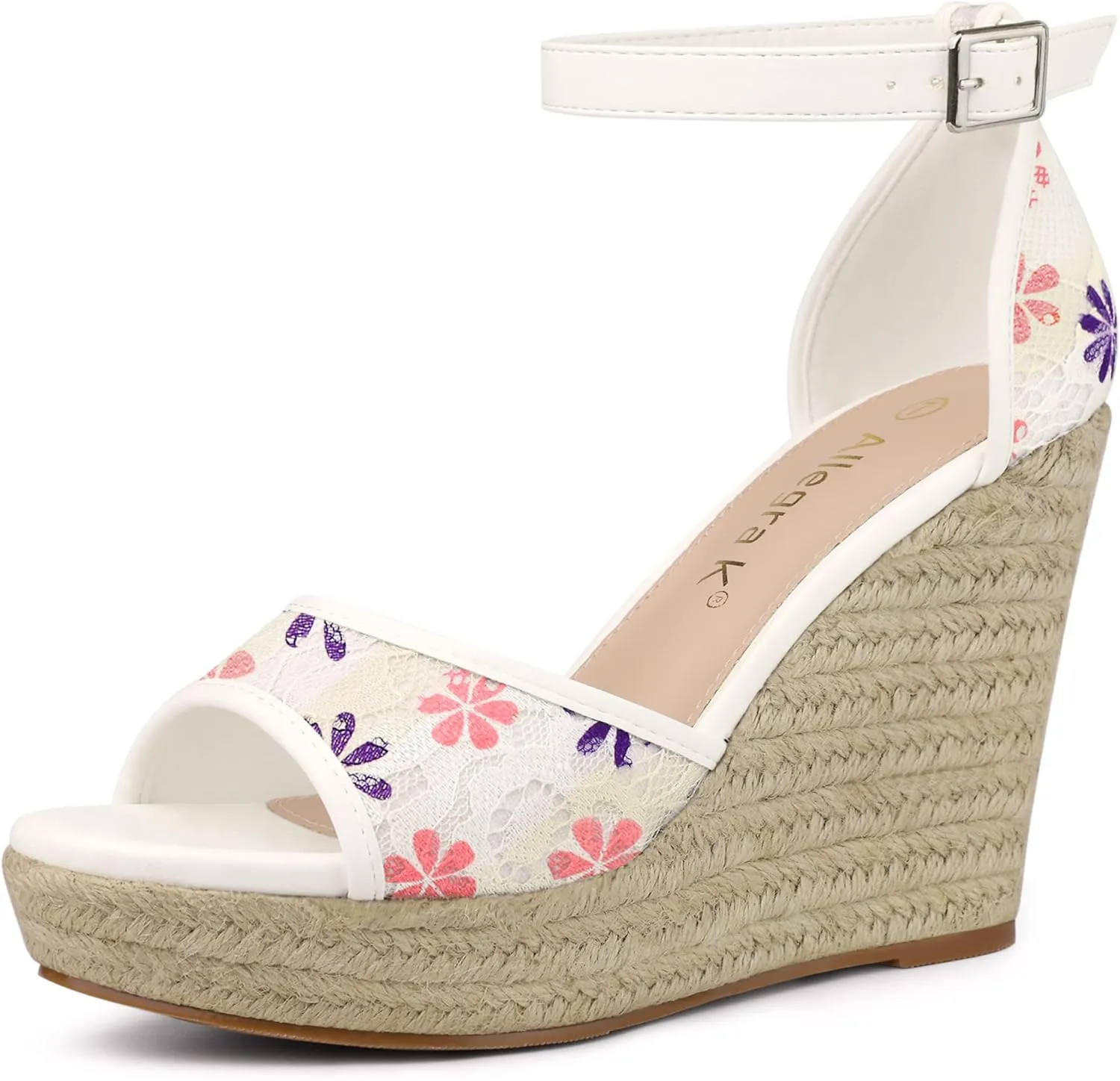 Allegra K Women's Lace Platform Espadrilles Wedge Heels Sandals