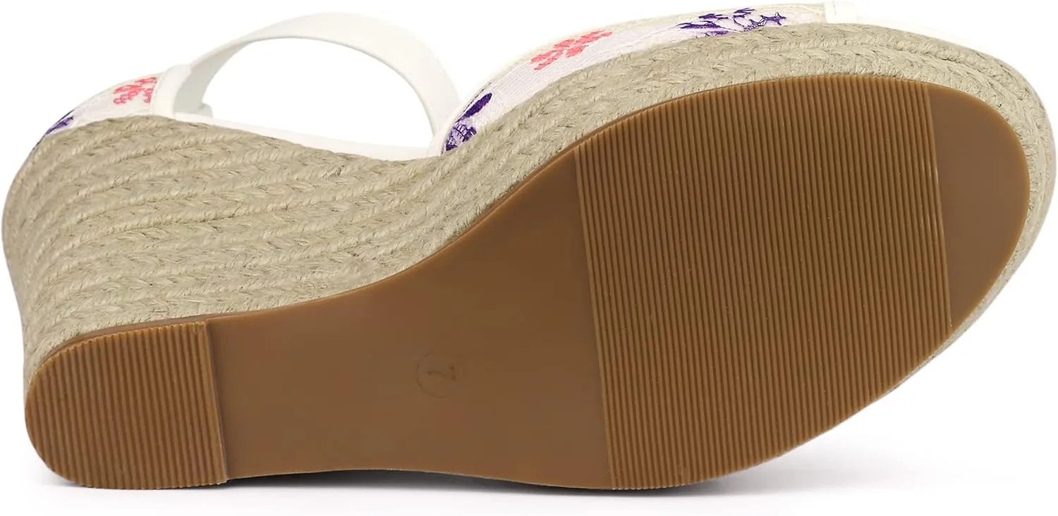 Allegra K Women's Lace Platform Espadrilles Wedge Heels Sandals