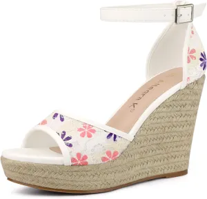 Allegra K Women's Lace Platform Espadrilles Wedge Heels Sandals