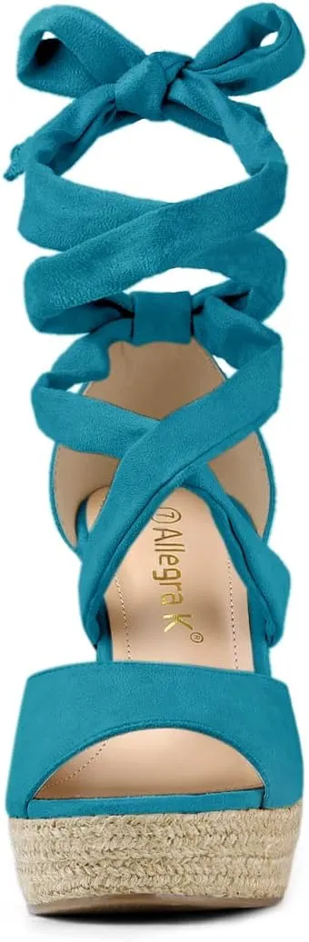 Allegra K Women's Lace Up Espadrilles Platform Platform Wedges Sandals