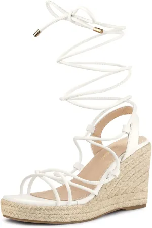 Allegra K Women's Platform Square Toe Lace Up Espadrilles Heels Wedge Sandals