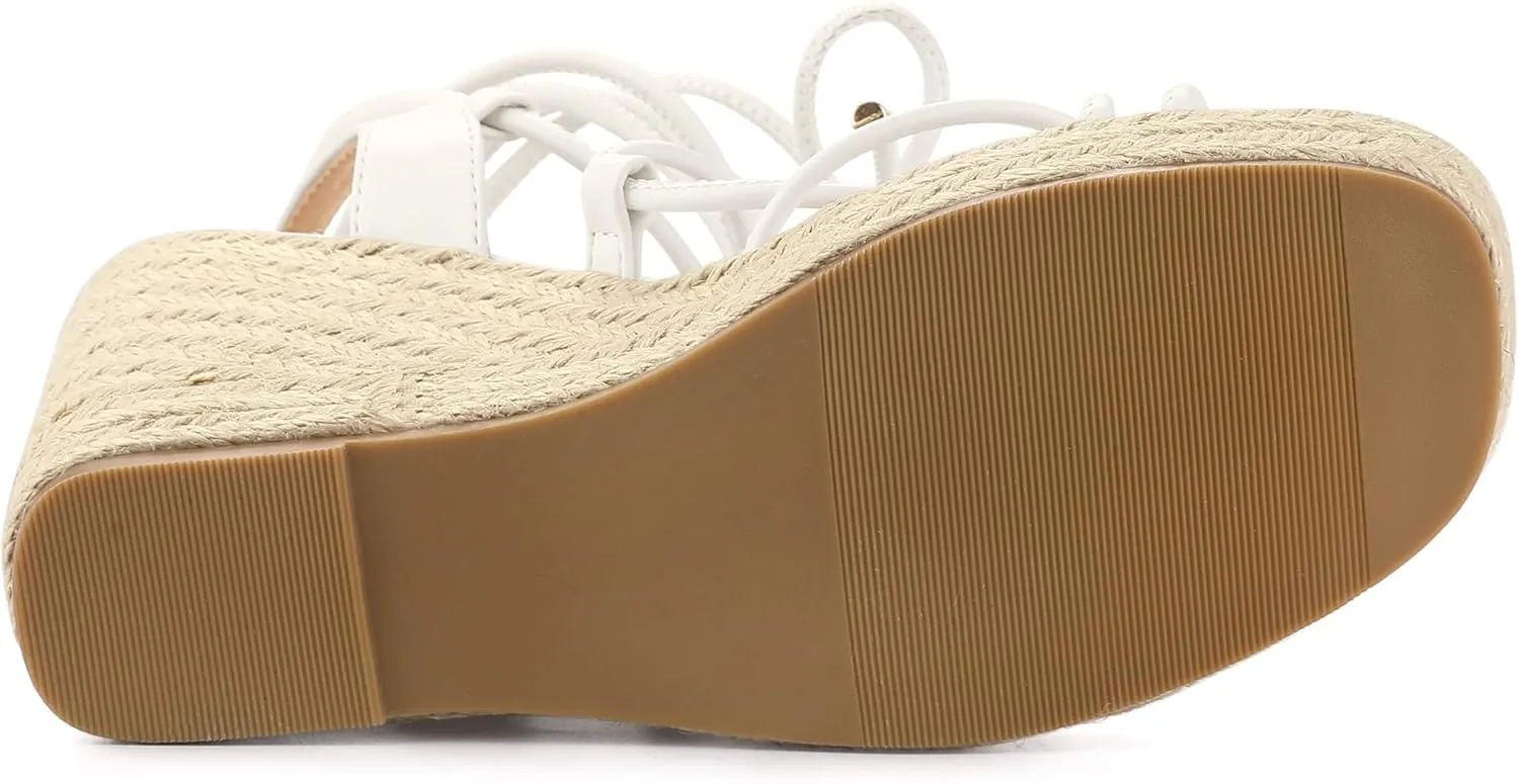 Allegra K Women's Platform Square Toe Lace Up Espadrilles Heels Wedge Sandals