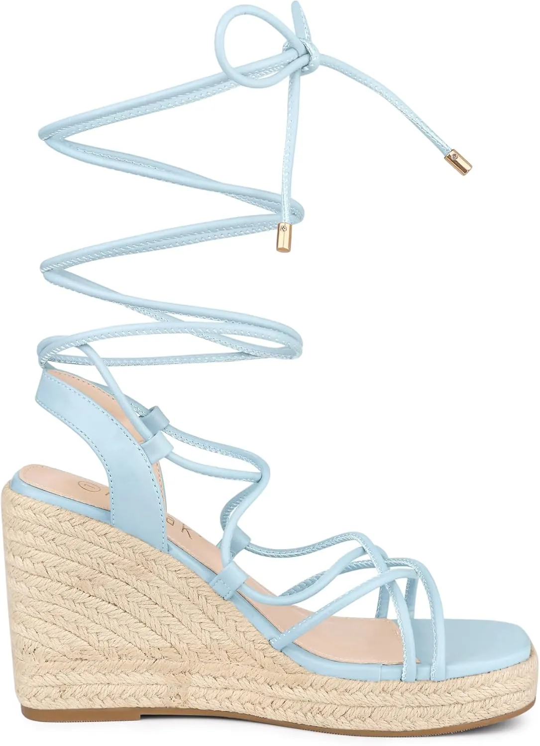 Allegra K Women's Platform Square Toe Lace Up Espadrilles Heels Wedge Sandals