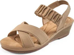 Almusen Womens Wedge Sandals Dressy: Comfortable Elastic Ankle Strap Summer Low Heel Work Sandals for Women Fashion Cross Band Wedding Shoes