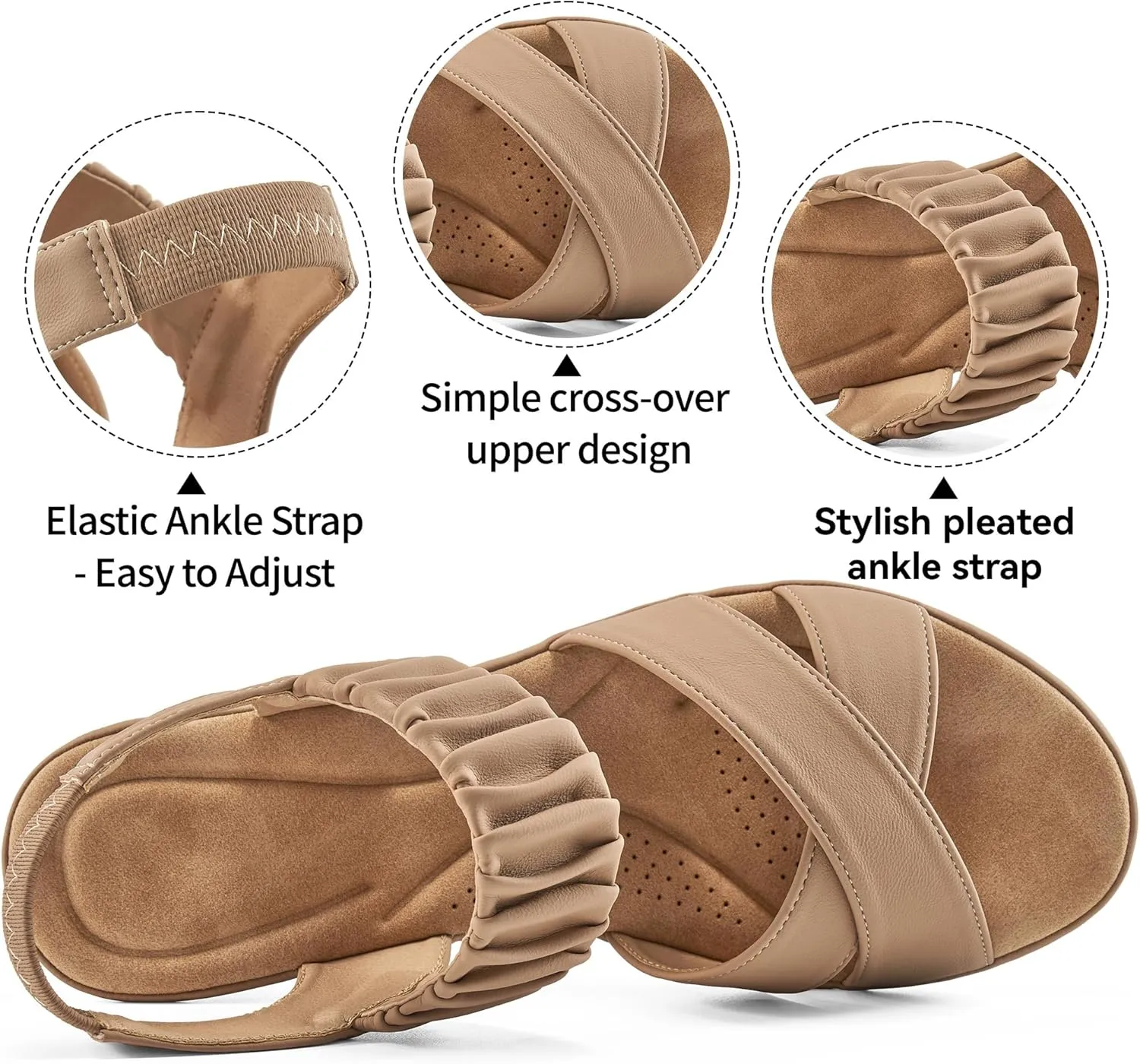 Almusen Womens Wedge Sandals Dressy: Comfortable Elastic Ankle Strap Summer Low Heel Work Sandals for Women Fashion Cross Band Wedding Shoes