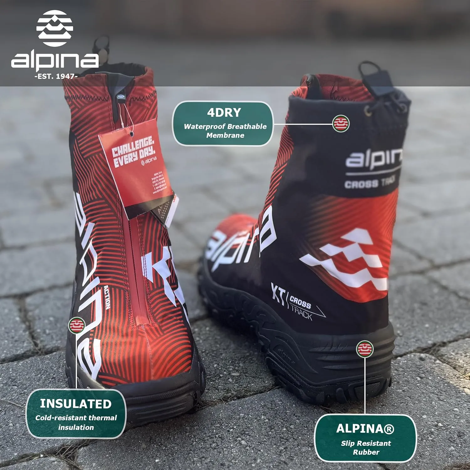 Alpina Brand XT Waterproof Boots for Cold Weather - Comfort Insulated Trekking Shoes - Slip-Resistant with 4Dry Breathable Membrane - Super Light - Winter All Day Shoes