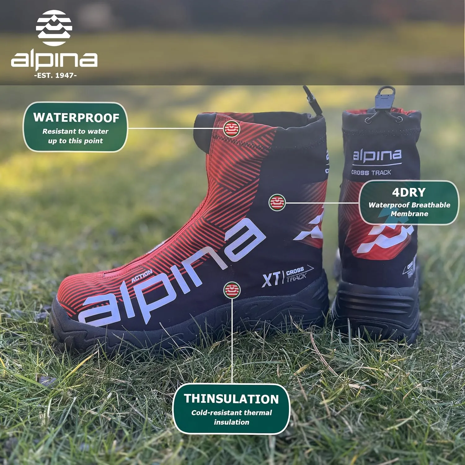 Alpina Brand XT Waterproof Boots for Cold Weather - Comfort Insulated Trekking Shoes - Slip-Resistant with 4Dry Breathable Membrane - Super Light - Winter All Day Shoes