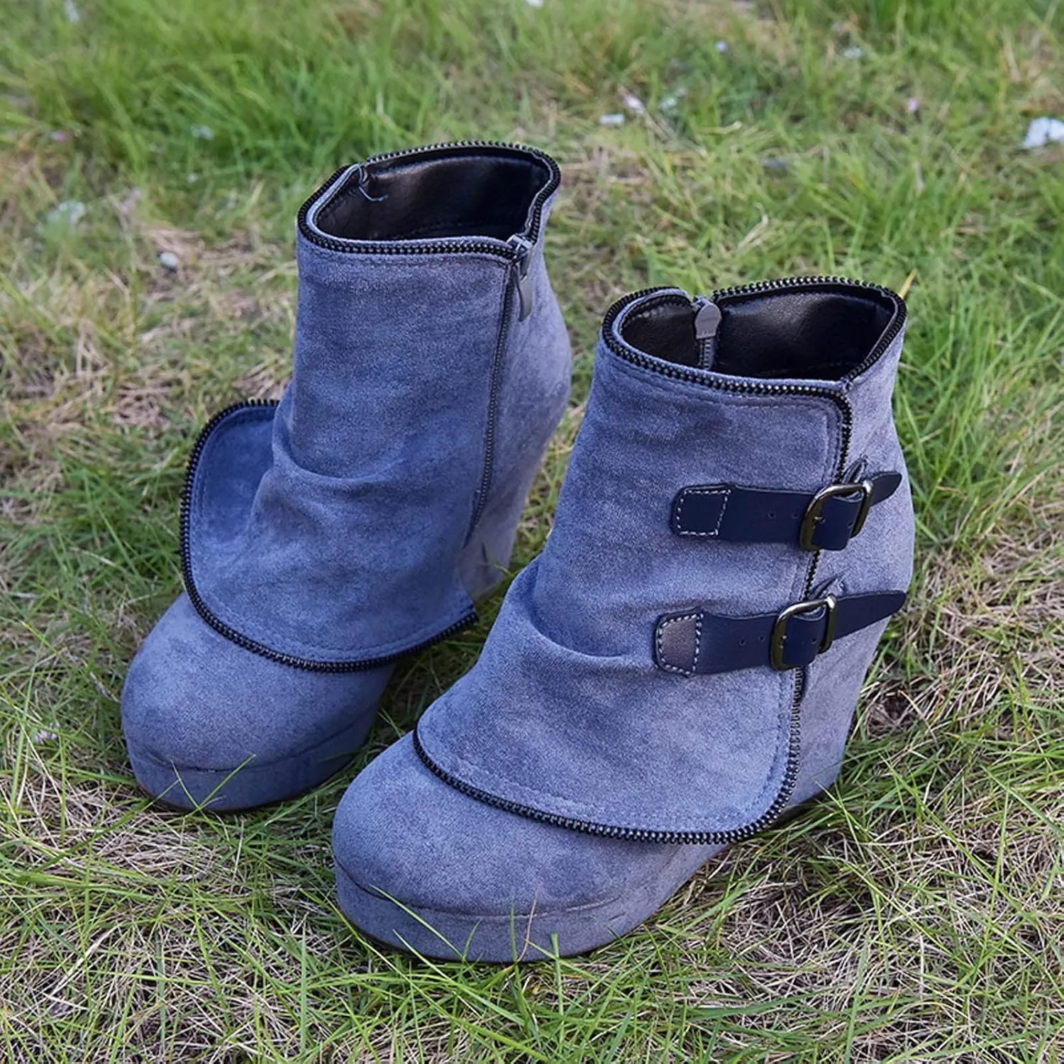 AMDBEL Fall Boots for Women 2023, Ankel Boots for Women Wedge Ankle Boots Braided Strap Western Heeled Booties Dress Shoes