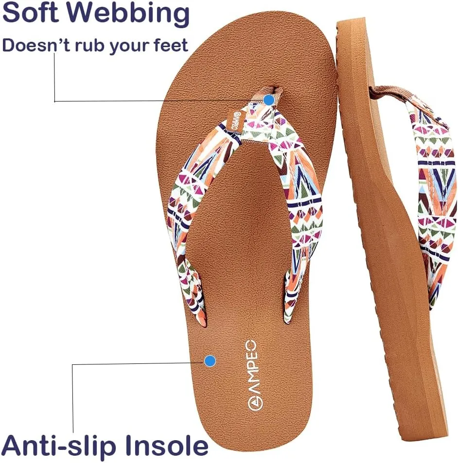 Ampeo Women's Arch Support Flip Flops Comfortable Casual Summer Beach Thong Sandals