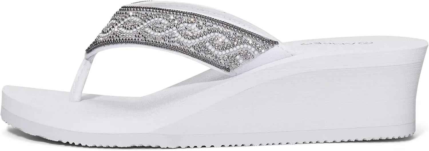 Ampeo Women's Wedge Sandals Rhinestone Thong Platform Flip Flops