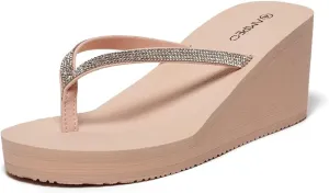 Ampeo Women's Wedge Sandals Rhinestone Thong Platform Flip Flops