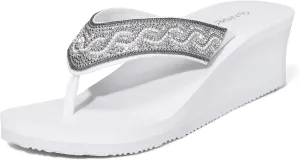 Ampeo Women's Wedge Sandals Rhinestone Thong Platform Flip Flops
