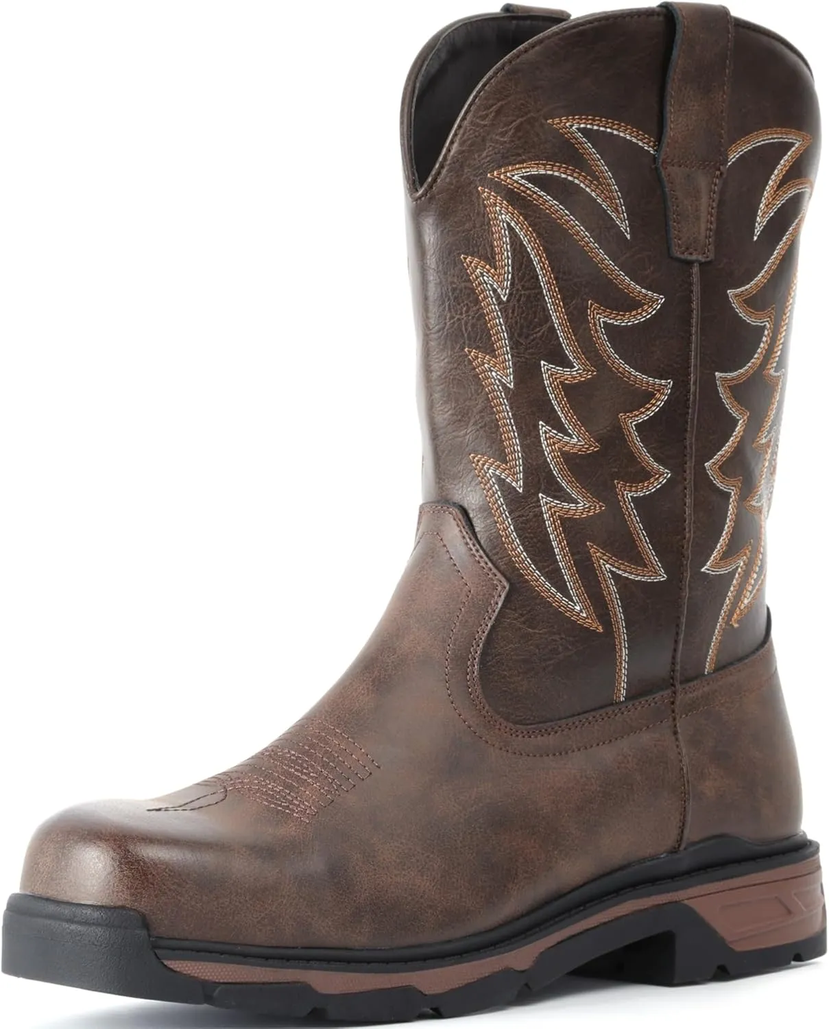 ANGRYRAM Steel Toe Work Boots for Men Waterproof Puncture Resistant Construction Safety Shoes Men's Slip on Square Toe Cowboy Boots