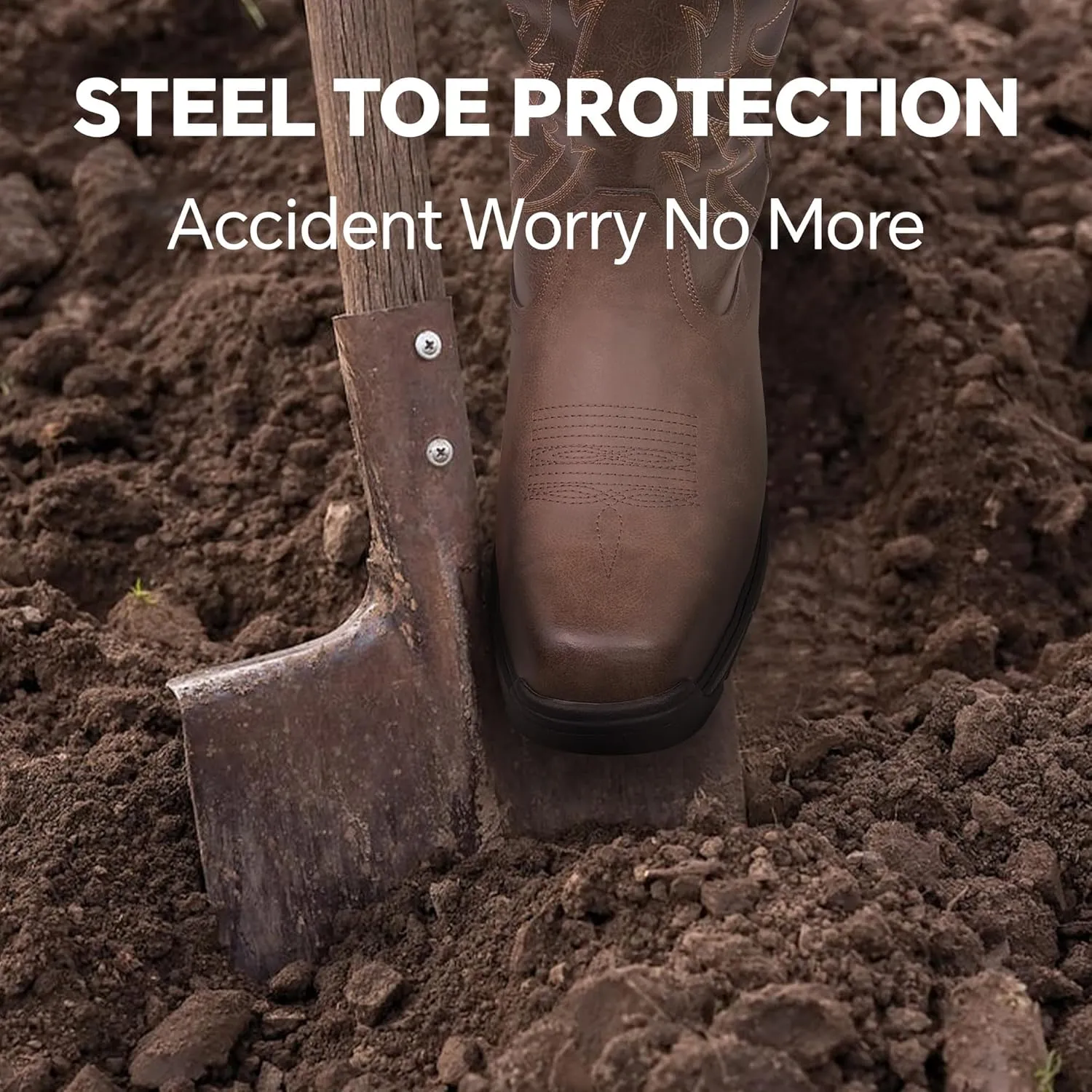 ANGRYRAM Steel Toe Work Boots for Men Waterproof Puncture Resistant Construction Safety Shoes Men's Slip on Square Toe Cowboy Boots