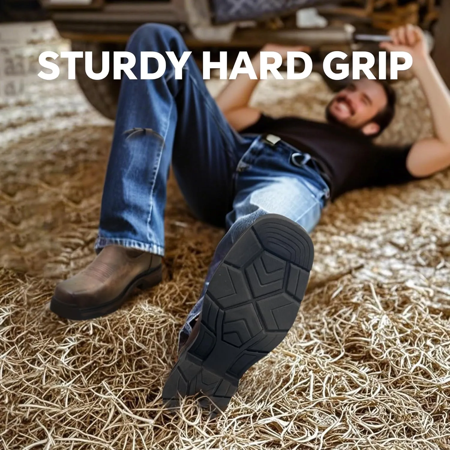 ANGRYRAM Steel Toe Work Boots for Men Waterproof Puncture Resistant Construction Safety Shoes Men's Slip on Square Toe Cowboy Boots