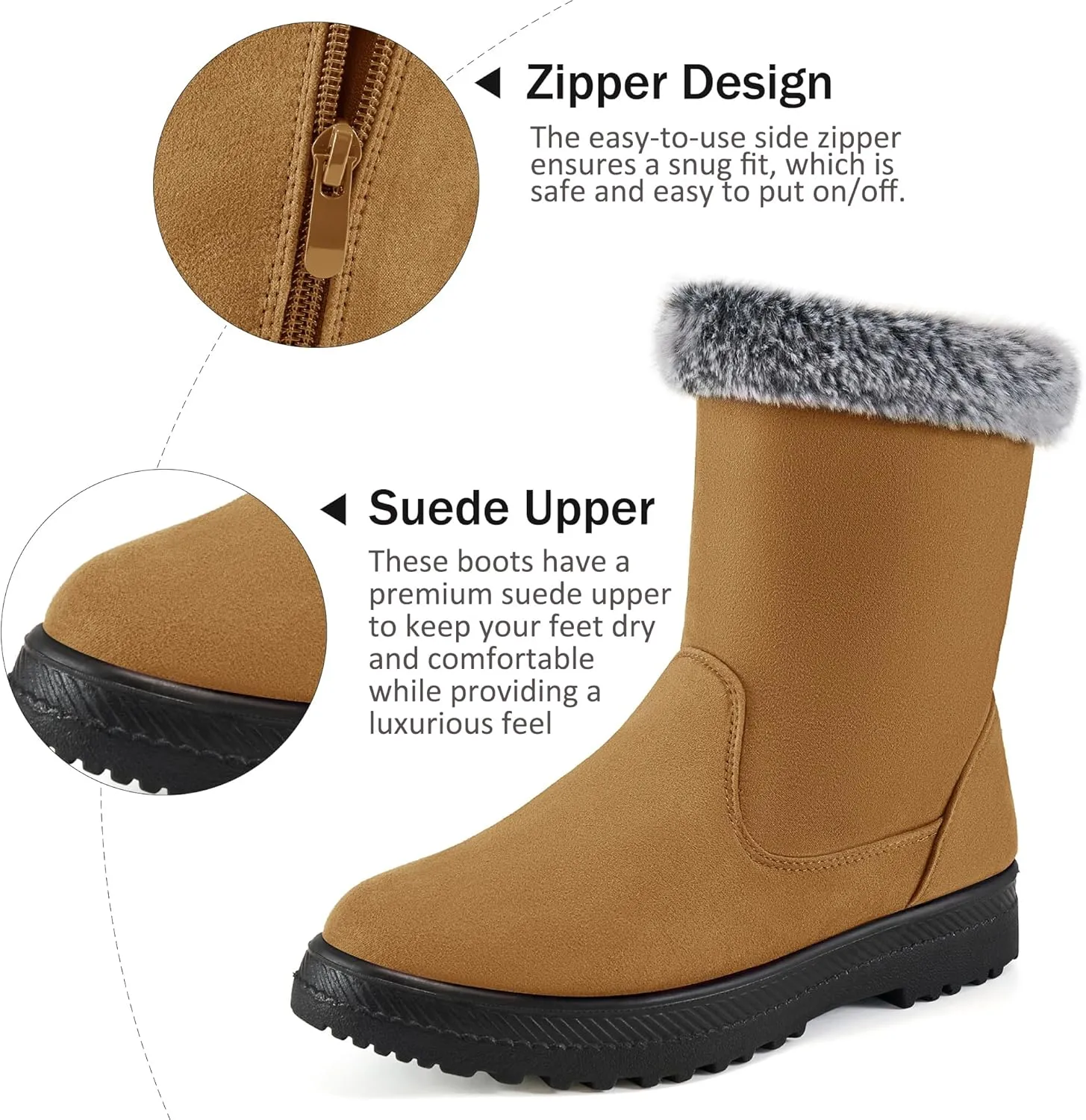 Aomigoct Warm Winter Boots for Women: Fur Lined Mid Calf Boots for Women Comfortale Zipper Womens Snow Boots Waterproof Walking Outdoor