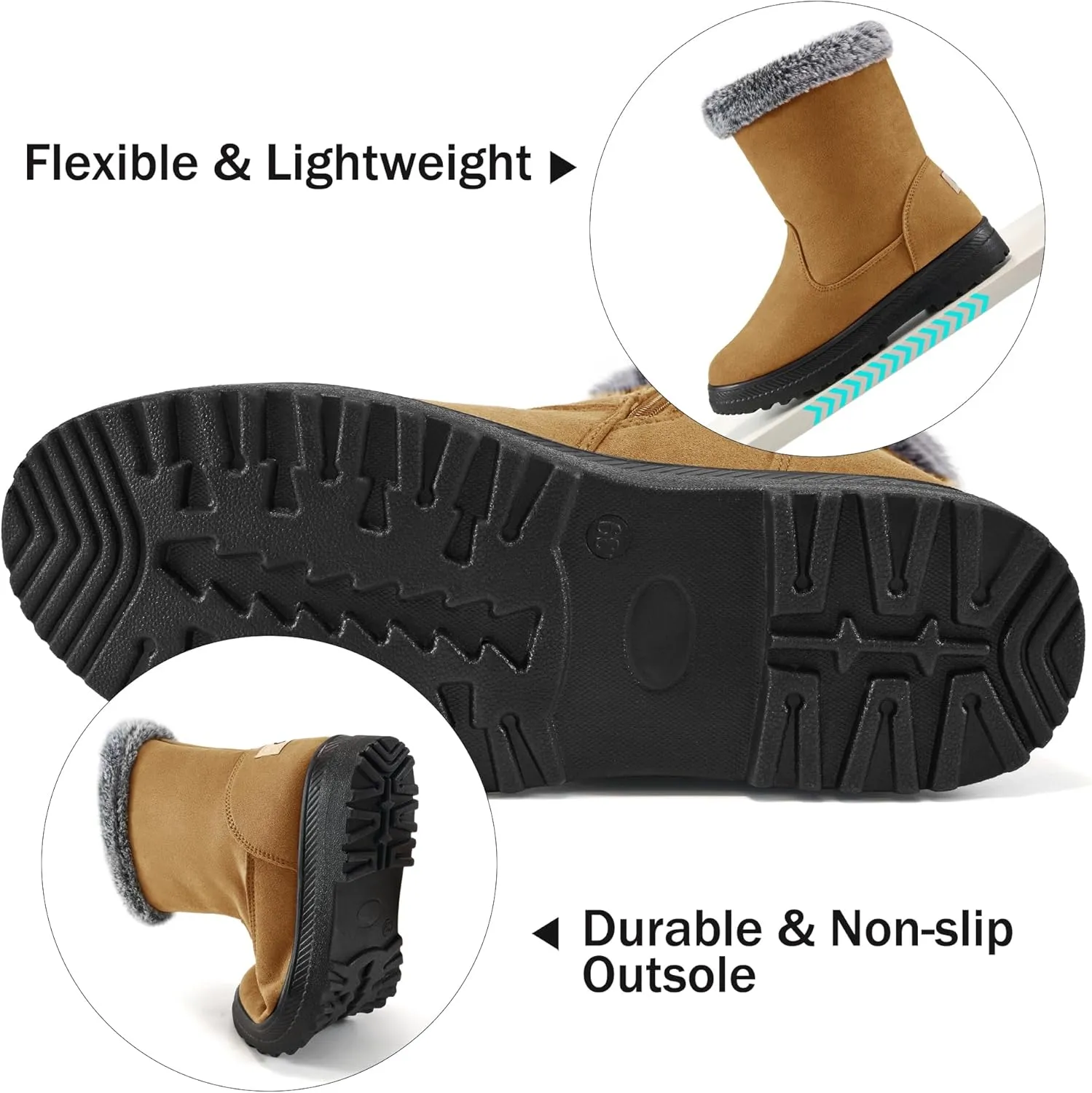 Aomigoct Warm Winter Boots for Women: Fur Lined Mid Calf Boots for Women Comfortale Zipper Womens Snow Boots Waterproof Walking Outdoor