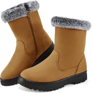 Aomigoct Warm Winter Boots for Women: Fur Lined Mid Calf Boots for Women Comfortale Zipper Womens Snow Boots Waterproof Walking Outdoor