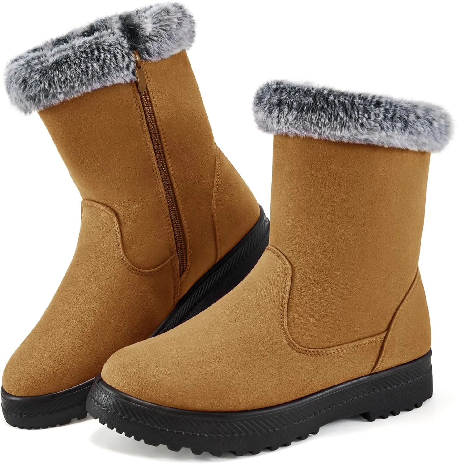 Aomigoct Warm Winter Boots for Women: Fur Lined Mid Calf Boots for Women Comfortale Zipper Womens Snow Boots Waterproof Walking Outdoor