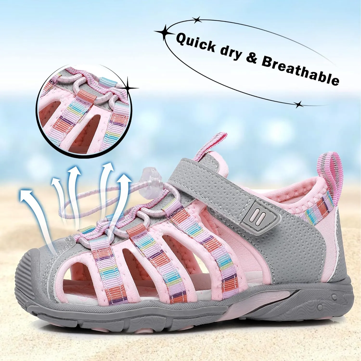 Apakowa Kids Boys Sandals Summer Outdoor Athletic Double Strap Closed-Toe Beach Sandals Sport (Toddler/Little Kid)