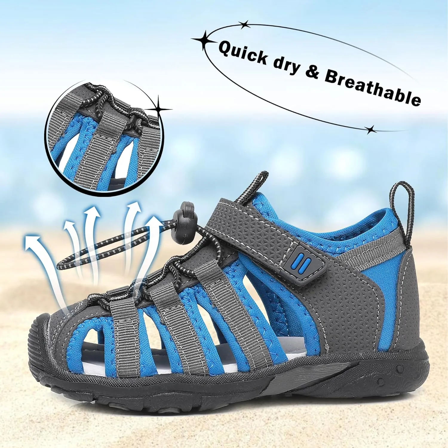 Apakowa Kids Boys Sandals Summer Outdoor Athletic Double Strap Closed-Toe Beach Sandals Sport (Toddler/Little Kid)