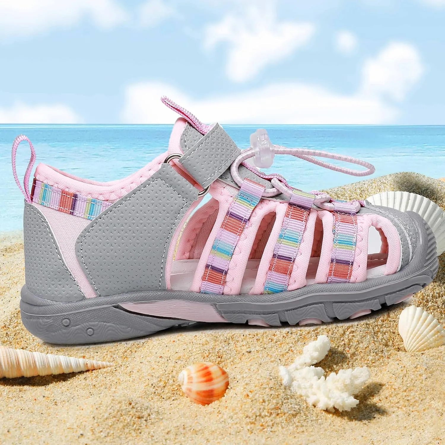 Apakowa Kids Boys Sandals Summer Outdoor Athletic Double Strap Closed-Toe Beach Sandals Sport (Toddler/Little Kid)