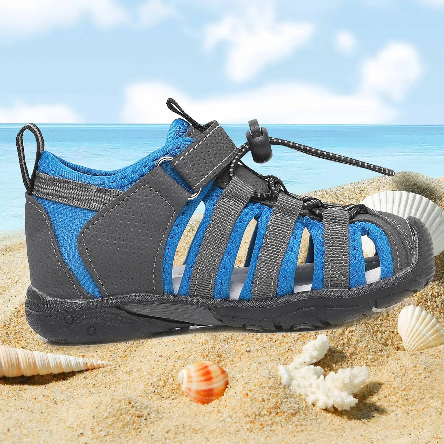 Apakowa Kids Boys Sandals Summer Outdoor Athletic Double Strap Closed-Toe Beach Sandals Sport (Toddler/Little Kid)