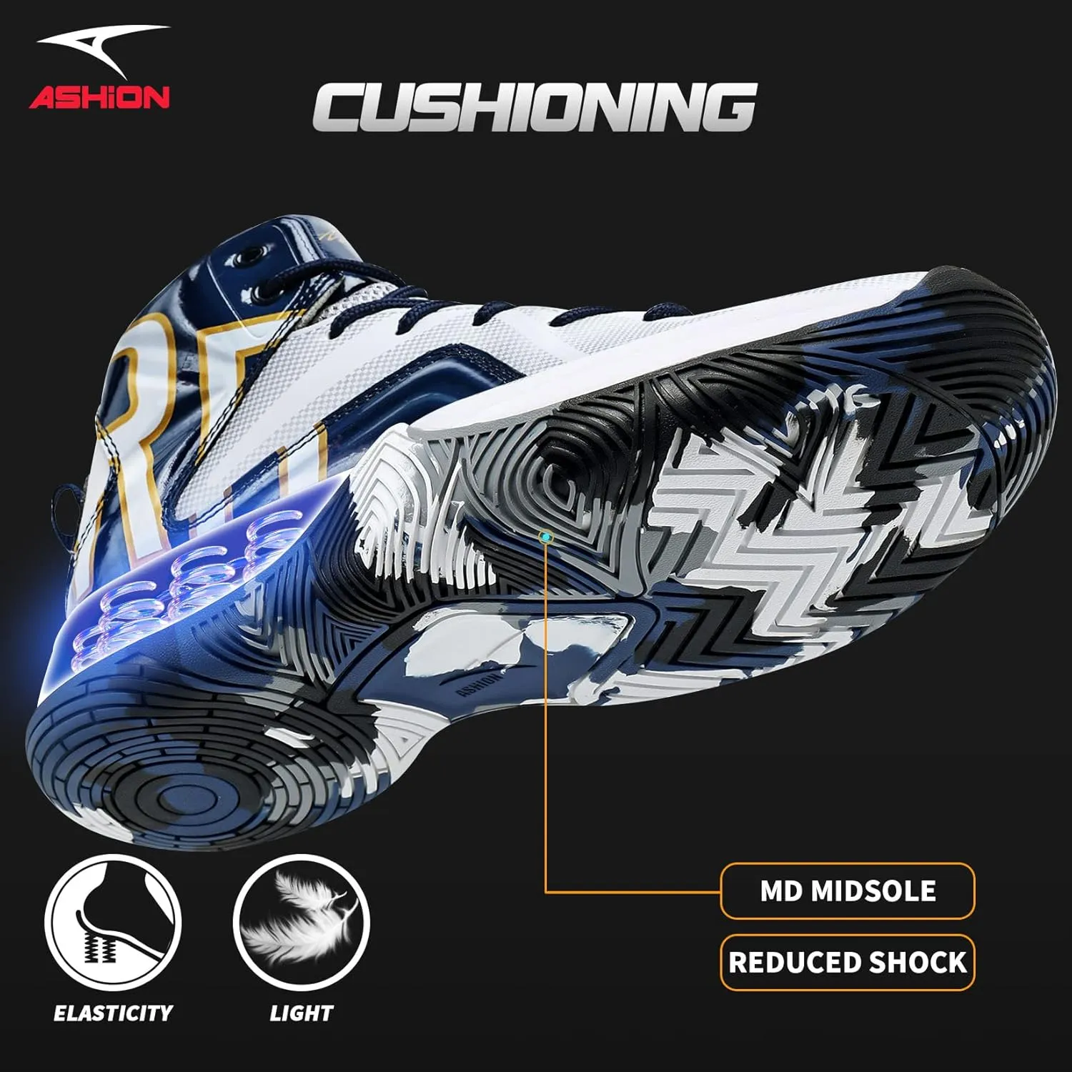 ASHION Mens Basketball Shoes Lightweight Breathable Sneakers Anti Slip Sports Shoes for Running Walking