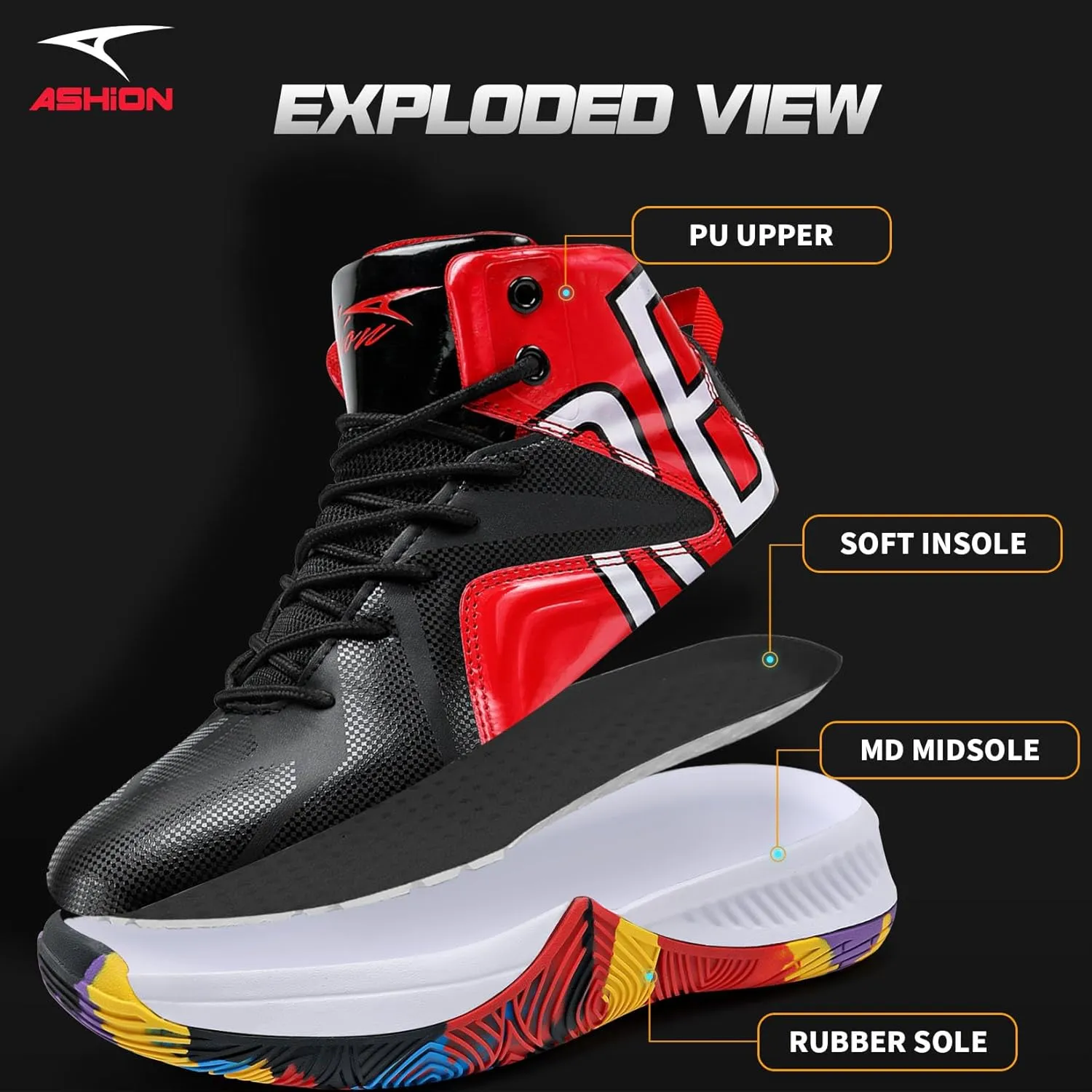 ASHION Mens Basketball Shoes Lightweight Breathable Sneakers Anti Slip Sports Shoes for Running Walking
