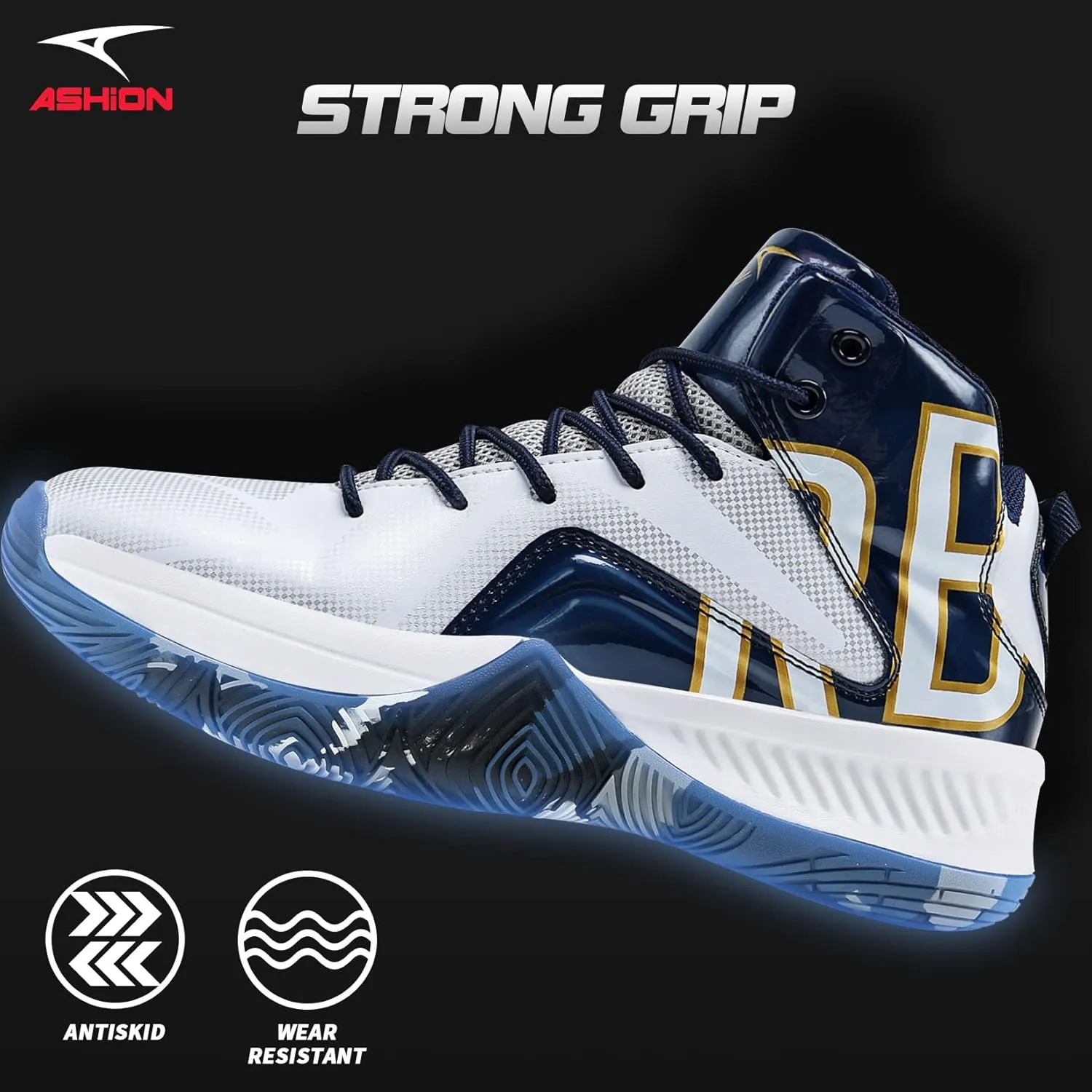 ASHION Mens Basketball Shoes Lightweight Breathable Sneakers Anti Slip Sports Shoes for Running Walking
