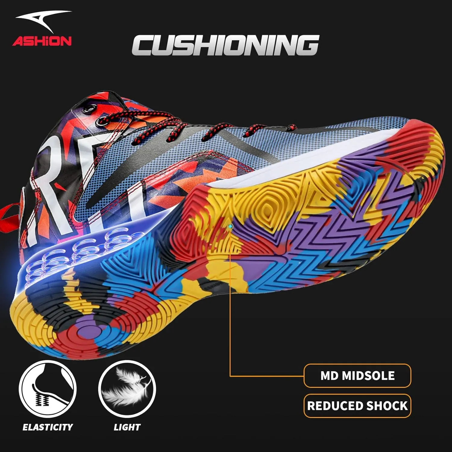 ASHION Mens Basketball Shoes Lightweight Breathable Sneakers Anti Slip Sports Shoes for Running Walking
