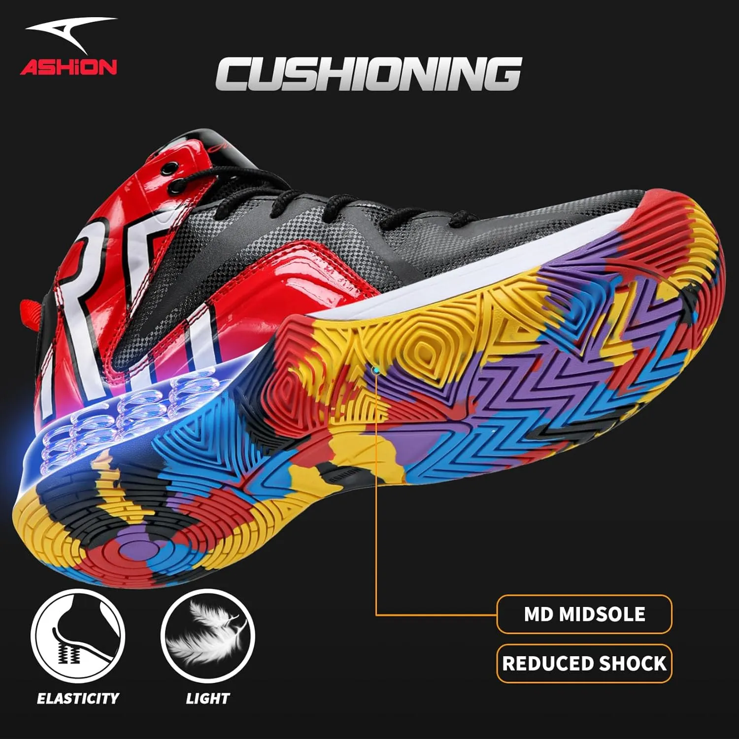 ASHION Mens Basketball Shoes Lightweight Breathable Sneakers Anti Slip Sports Shoes for Running Walking