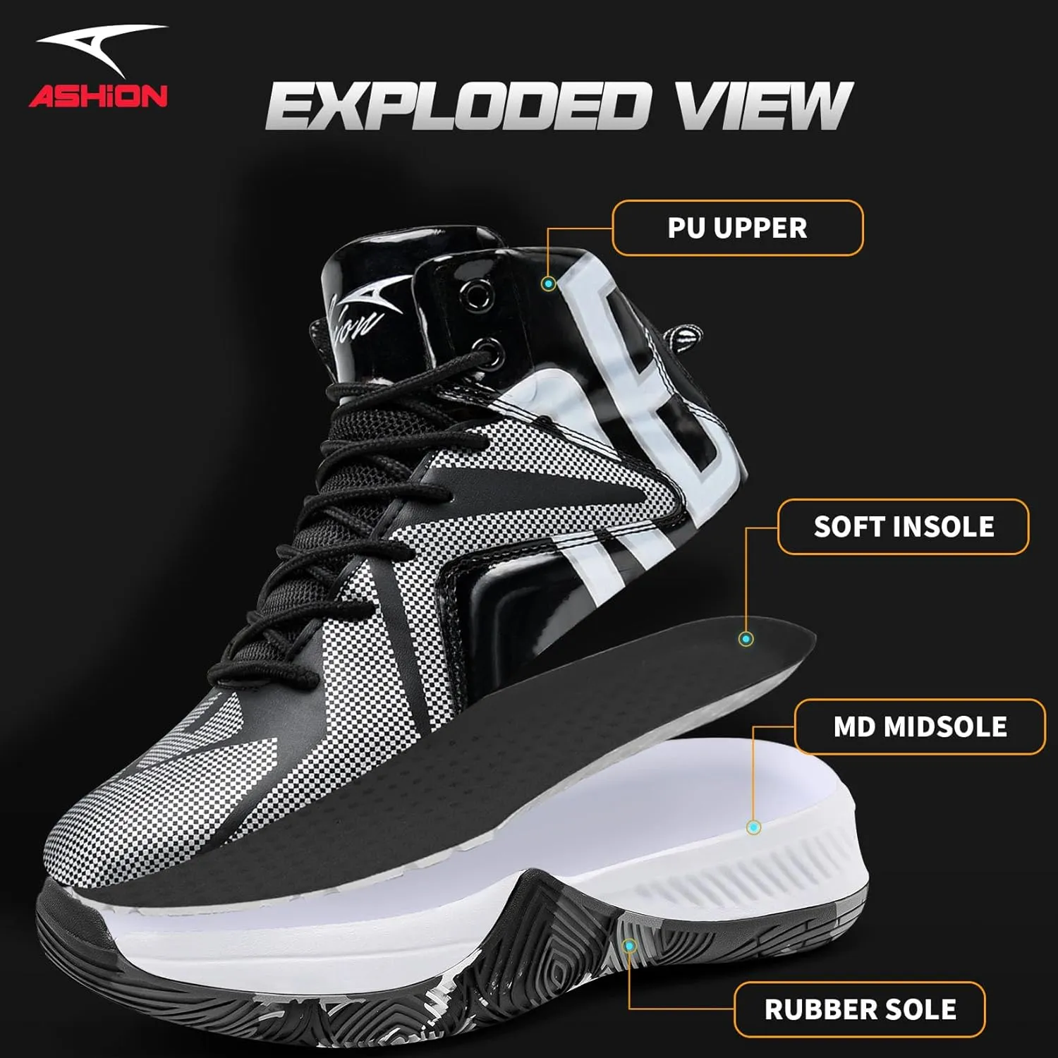 ASHION Mens Basketball Shoes Lightweight Breathable Sneakers Anti Slip Sports Shoes for Running Walking