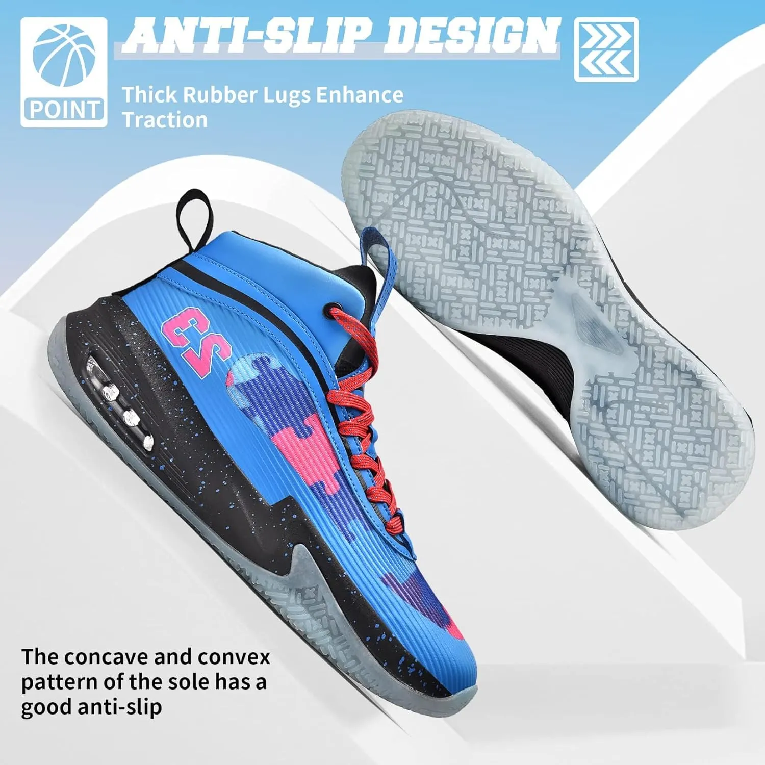 ASHION Mens Basketball Shoes Lightweight Breathable Sneakers Anti Slip Sports Shoes for Running Walking