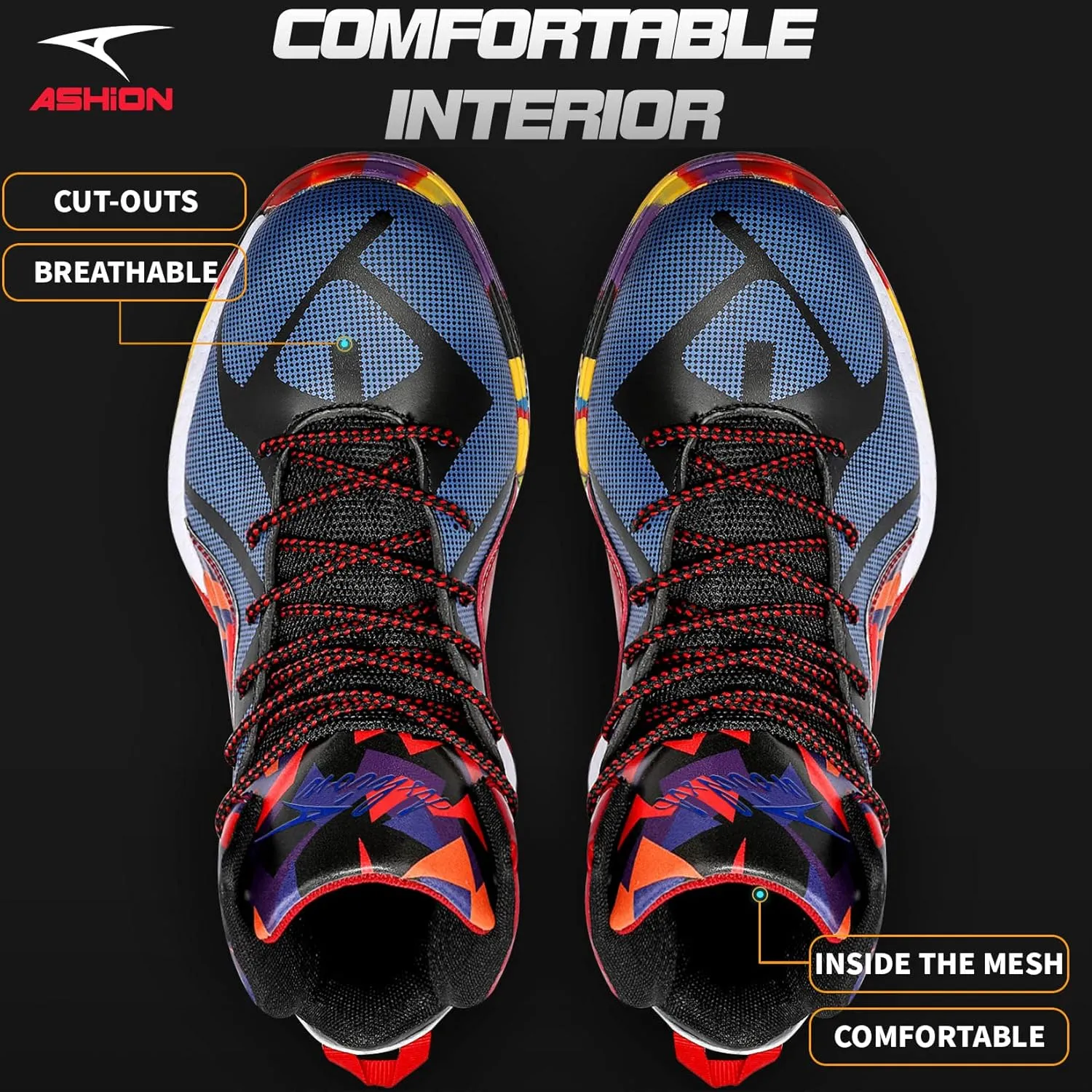 ASHION Mens Basketball Shoes Lightweight Breathable Sneakers Anti Slip Sports Shoes for Running Walking